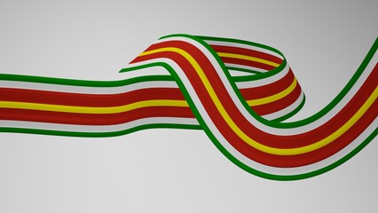 Close-up render of the twisted ribbon of the Suriname flag, the national colors of Suriname as a ribbon in 4k resolution, colors: RGB. High quality 3d illustration
