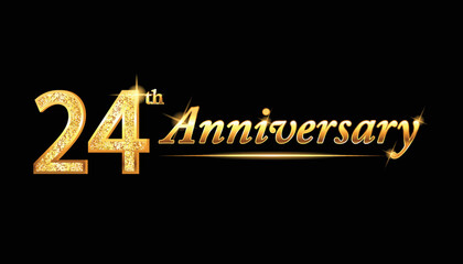 24 anniversary celebration. 24th anniversary celebration. 24 year anniversary celebration with glitter shine and black background.