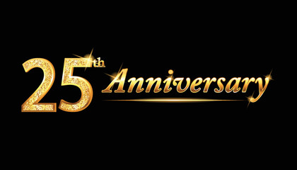 25 anniversary celebration. 25th anniversary celebration. 25 year anniversary celebration with glitter shine and black background.