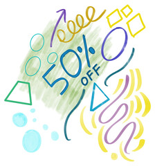 Discount Fifty Percent Off Doodle Colorful Drawing