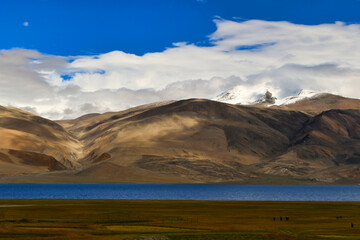 Tso Moriri is a lake in the Changthang Plateau of Ladakh in India. The lake and surrounding area are protected as the Tso Moriri Wetland Conservation Reserve. The lake is at an altitude of 4,522 m.