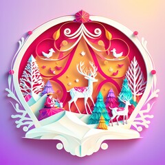 Merry christmas in Paper craft style. Concept art. AI