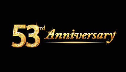 53 anniversary celebration. 53rd anniversary celebration. 53 year anniversary celebration with glitter shine and black background.