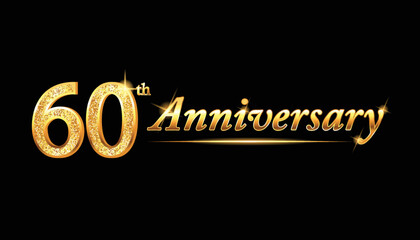 60 anniversary celebration. 60th anniversary celebration. 60 year anniversary celebration with glitter shine and black background.