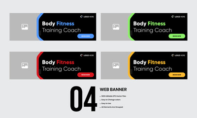Fitness for muscle building web set banner design-social media post