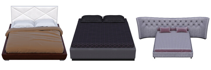 bed isolated on white background, interior furniture, 3D illustration, cg render