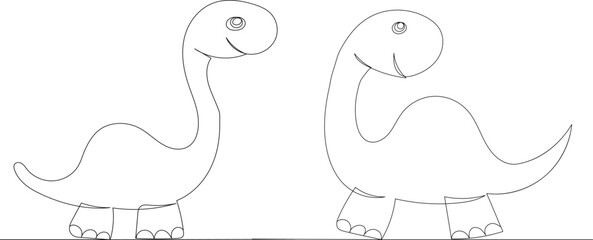 cute dinosaurs outline, one continuous line drawing, isolated, vector