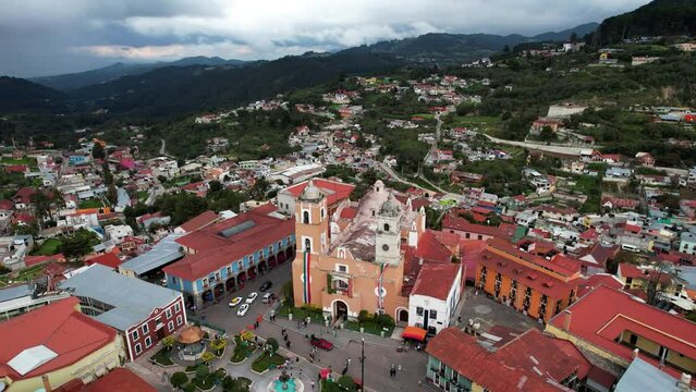 orbital drone shot of the church of real del monte, hidalgo, mexico
