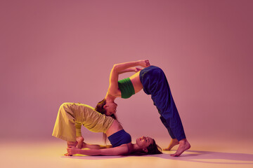 Modern experimental dances. Young stylish fashionable woman dancing contemp isolated over crystal...
