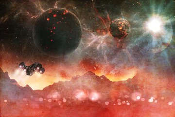 赤い惑星を探索する宇宙船、スターウォーズ風