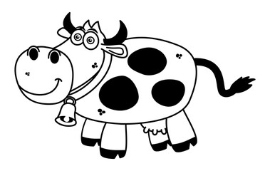 Abstract illustration of a dairy cow with bell in a black color