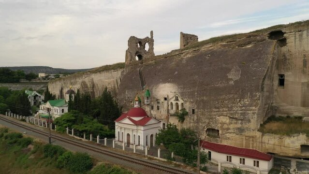 Aerial view of the St. Klimentovsky Monastery. Inkerman, Crimea