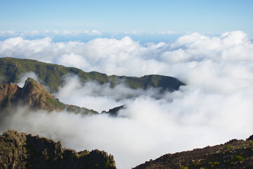 Mountains and clouds in Madeira island, Portugal