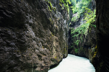 Aareschlucht Gorge, Switzerland - 30 July 2022 , Aareschlucht Gorge formed for thousands of years...