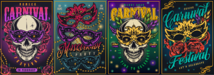 Mardi Gras set posters colorful © DGIM studio