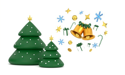 Merry Christmas background with shining gold ornaments. Christmas tree,  snowflakes, gift, candy,
