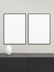 Photo frame mockup on black table. Poster mockup. Clean, modern, minimal frame. Minimalist background. Blank picture frame mockup. 3d rendering.