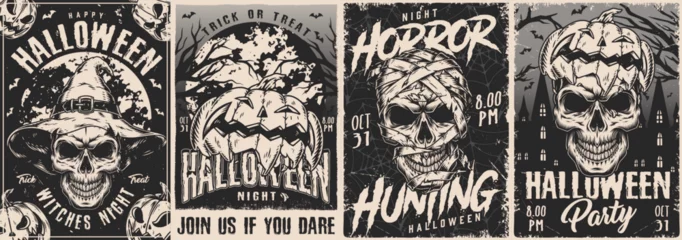 Poster Halloween set flyers vintage monochrome © DGIM studio