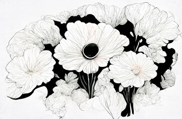 Fototapeta premium flowers drawing with line-art on white backgrounds. Hand drawn nature painting. Freehand sketching illustration. 3d rendering