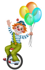 Clown with balloons on a unicycle © lissa.artist