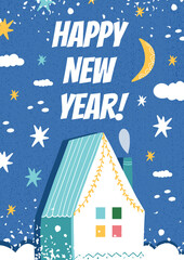 New Year's universal art poster Happy New Year and Christmas. Vector illustration. Use as banner, poster, print, Canva
