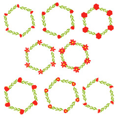 set of flowers wreath