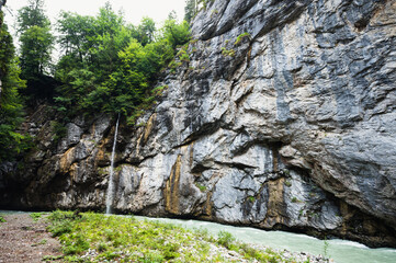 Aareschlucht Gorge, Switzerland - 30 July 2022 , Aareschlucht Gorge formed for thousands of years by the Aare Glacier.