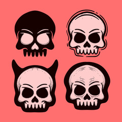Collection set doodle skull Illustration hand drawn sketch colorful for tattoo, stickers, etc