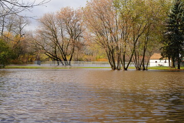 Land flooded with water due to heavy rain storms.