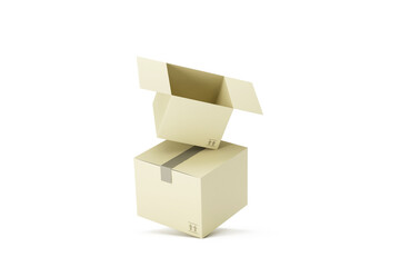 Opened Levitation Cardboard Cargo Boxes on white studio background