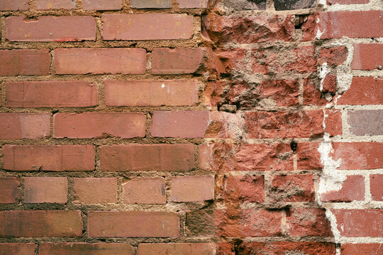 Broken Or Beat Up Bricks In Wall.