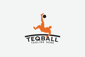 teqball logo with silhouette of a man playing teqball.