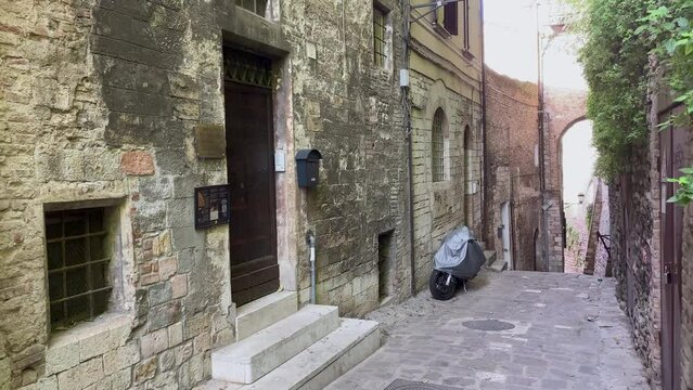 Perugia, Italy, the entrance of studio Moretti Caselli stained glass museum