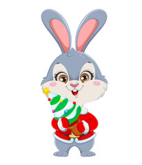 Cute cartoon rabbit. Merry Xmas and Happy New year