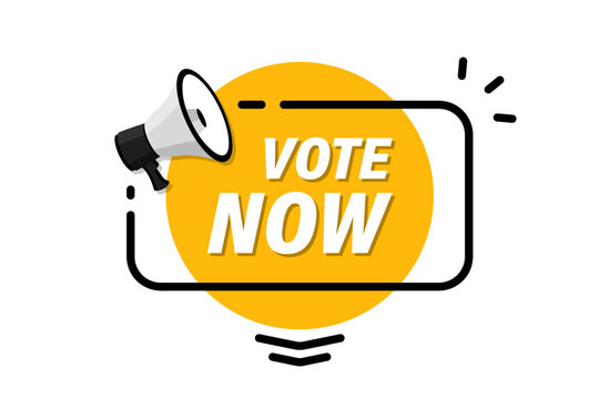Vote now! Megaphone with text, vote now. Loudspeaker with speech bubble. Banner for business, marketing and advertising. Social Media banner. Vector illustration