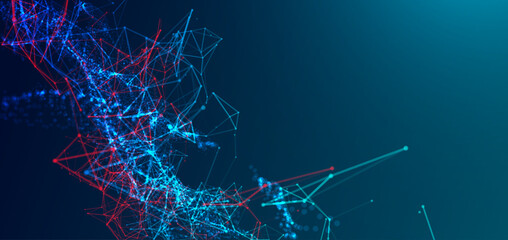 Abstract polygonal vector background with connecting dots and lines. Template for science and technology presentation. Plexus style.