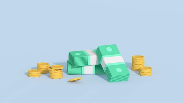 Minimal cartoon style cash appears. 3D render animation