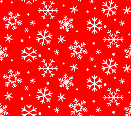 White snowflakes on red background seamless pattern for continuous replicate.