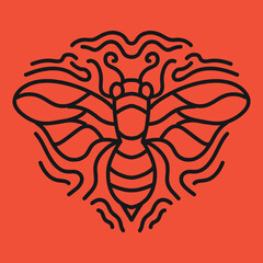 Monoline Bee Vector Logo, beekeeping badge, honeybee creative emblem Design