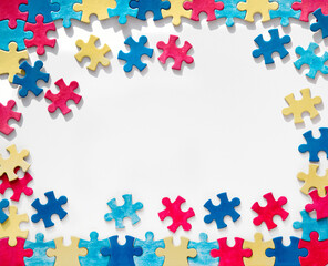 Autism Awareness Day, World Autism Day, rectangular frame with puzzle pieces around, copy-space....
