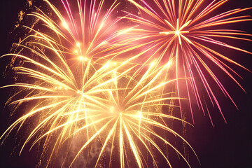 Fototapeta premium Abstract background celebration happy new year and merry Christmas firework on black background, 3d illustration.
