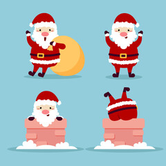Set of hand drawn santa claus characters collection. Set of vector cartoon Santa with different emotions and situations.