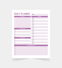 Printable daily planner page template . Blank white notepad page.