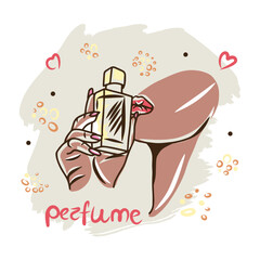 Perfume bottle, perfume, hand drawn, cosmetic accessory, scent, doodle