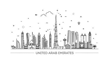 Linear banner of United Arab Emirates. Vector illustration