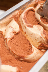 Tiramisu ice cream close up