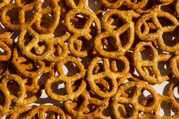 Background texture of salt pretzels, traditional beer snack