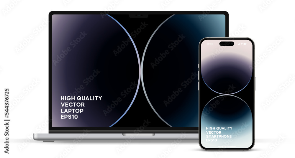 Aufkleber Modern laptop mockup front view and smartphone mockup high quality isolated on white background. Notebook mockup and phone device mockup for ui ux app and website presentation Stock Vector.