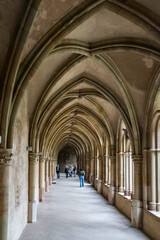 Fototapeta na wymiar Nice view of the Gothic cloister corridor built between 1245 and 1270, connecting the famous Trier Cathedral to the Liebfrauenkirche (Church of Our Lady) in Trier, Germany.