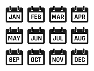 A set of basic calendar month vector icons.